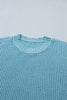 Mist Blue Exposed Seam Detail Half Sleeve Loose Sweater