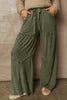 Vineyard Green Mineral Wash Tiered Wide Leg Patchwork Drawstring Pants