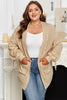 Parchment Cable Knit Braided Tie Sleeve Plus Size Open Cardigan