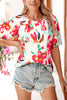 White Floral Print Puffy Half Sleeve Blouse