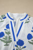 Sky Blue Casual Wild Flower Print V Neck 3/4 Sleeve Blouse