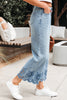 Dusk Blue Embroidered Cropped Wide Leg High Waist Jeans