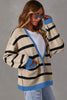 Pink Stripe Colorblock Drop Shoulder Buttoned Loose Cardigan