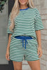 Green Stripe Drop Shoulder Boxy Casual Terry Short Set
