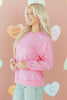 Bright Pink Mineral Wash Crossed Crew Neck Drop Shoulder Loose Sweatshirt
