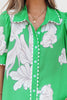 Green Floral Ric Rac Edge Puff Sleeve Button Up Summer Shirt