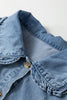 Beau Blue Ruffled Peter Pan Collar Western Denim Shirt