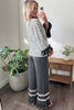Blue Stripe V Neck Ruffle Contrast Sleeve Top Drawstring Pants 2pcs Set