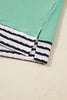 Sea Green Twisted Ribbed Contrast Round Neck Striped Patchwork Long Sleeve Top