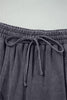 Light Grey Flower Patch Mineral Washed Terry Knit Cropped Wide Leg Pants