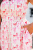 Pink Full Zip Cinched Waist Sleeveless Bow Mini Dress