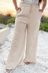 Beige Smocked High Waist Wide Leg Plus Size Pants