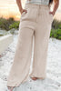 Beige Smocked High Waist Wide Leg Plus Size Pants