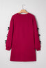 Racing Red Contrast Striped Bow Detail Drop Shoulder Sweatshirt Dress with Pockets