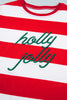Red Stripe holly jolly Letter Embroidered Pullover Sweatshirt