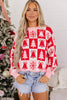 Pink Christmas Plaid Pullover Round Neck Long Sleeve Casual Fit Tunic Knitwear Sweater