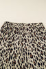 Khaki Exposed Seam Patched Pocket Plus Size Drawstring Leopard Wide Leg Pants