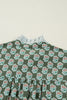 Green Contrast Striped Frilled Collar 3/4 Sleeve Plus Size Floral Dress