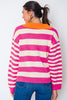 Rose Stripe Color Block Collared V Neck Drop Shoulder Sweater