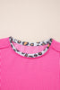Bonbon Leopard Patchwork Corded Knit Crew Neck T Shirt