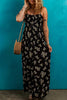 Black Floral Spaghetti Strap Shirred Bodice Tied Empire Waist Maxi Dress