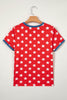 Red Stars Print Colorblock Binding Tape Collar Cuff Viscose Tunic Top