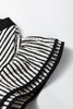 Black Stripe Double Ruffled Short Sleeve Contrast Trim V Neck Midi Dress