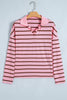 Pink Stripe Striped Long Sleeve Collar Shift Top