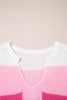 Light Blue Color Block Notch V Neck Sweater T Shirt