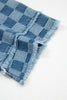 Sky Blue Frayed Hem Checkered Denim Mini Dress