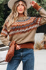 Khaki Aztec Print Colorblock Crew Neck Sweater