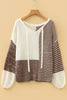 Dark Khaki Color Block Back Tie Drop Shoulder Loose Sweater
