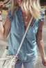 Beau Blue Frilly Ruffle Trim V Neck Chambray Tank Top