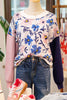 Khaki Floral Panel Colorblock Sleeve Patchwork Sweater
