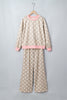 Pink Polka Dot Contrast Trim Long Sleeve Top Drawstring Shift Pants Set