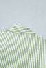Green Stripe Shirt Collar Half Sleeve Blouse