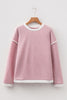Light Pink Contrast Color Trim Knit Drop Shoulder Loose Top