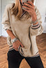 Parchment Varsity Contrast Striped Trim V Neck Sweatshirt