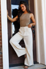 Jet Stream Drawstring Elastic Waist Button Pleated Detail Wide Leg Pants