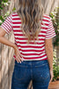 Red Stripe Patchwork Round Neck T Shirt