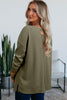 Vineyard Green Color Block Waffle Textured Tunic Henley Top with Slits