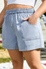 Beau Blue Pocketed Drawstring High Waist Plus Size Denim Shorts