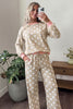 Pink Polka Dot Contrast Trim Long Sleeve Top Drawstring Shift Pants Set