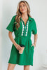 Bright Green Contrast Patchwork Half Zip Elastic Waist Short Sleeve Mini Dress