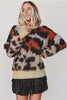 Khaki Leopard Print Drop Shoulder Long Sleeve Round Neck Sweater