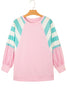 Bonbon Striped Colorblock Patchwork Raglan Pullover Top with Slits