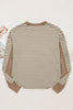 Khaki Stripe Thermal Knit Drop Shoulder Casual Top