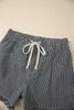 Black Stripe Raw Edge Drawstring Elastic Waist Casual Denim Shorts