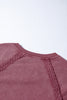 Red Dahlia Lace Patchwork Detail Notched Neck Mineral Wash Baggy Sweatshirt