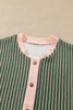 Green Stripe Striped V Neck Patchwork Long Sleeve Regular Fit Cardigan